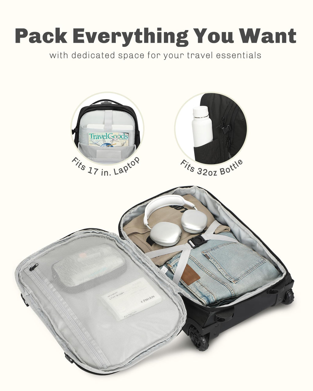 Rolling Backpack with Wheels 43L with Packing Cubes Set J90818
