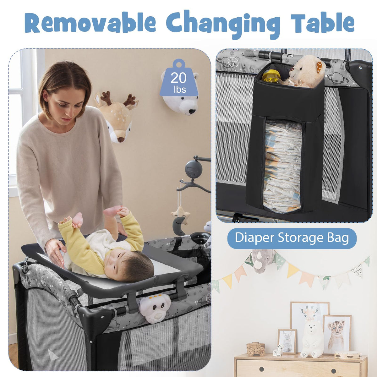 4 in 1 Portable Baby Playard with Bassinet and Changing Table R677032