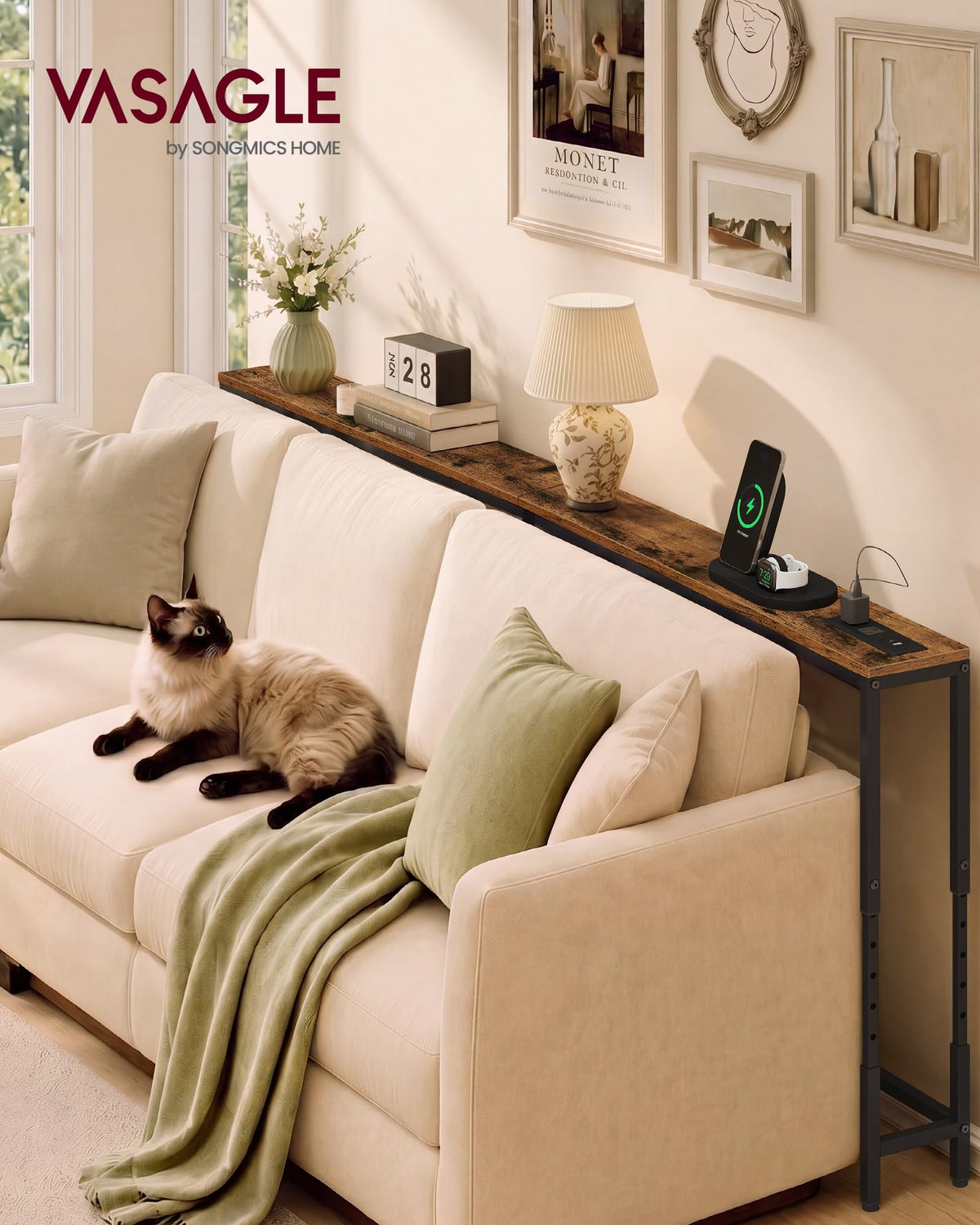 78.7" Height Adjustable Console Table with Power Outlet T84077