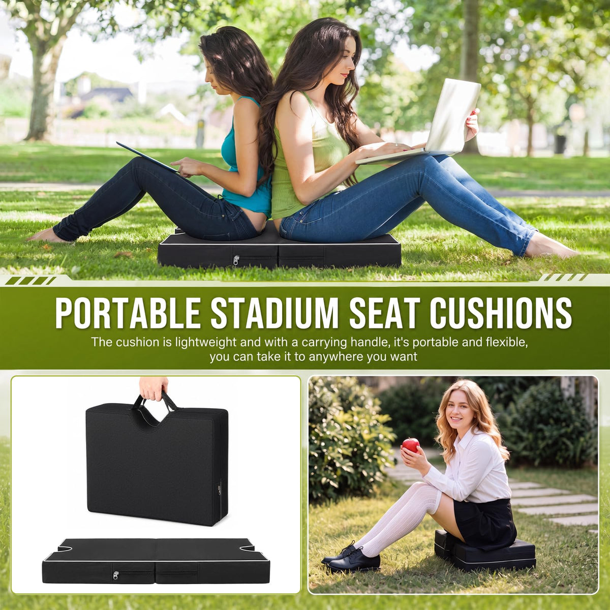 3 Pcs Portable Bleacher Chair Cushions with Handle F861