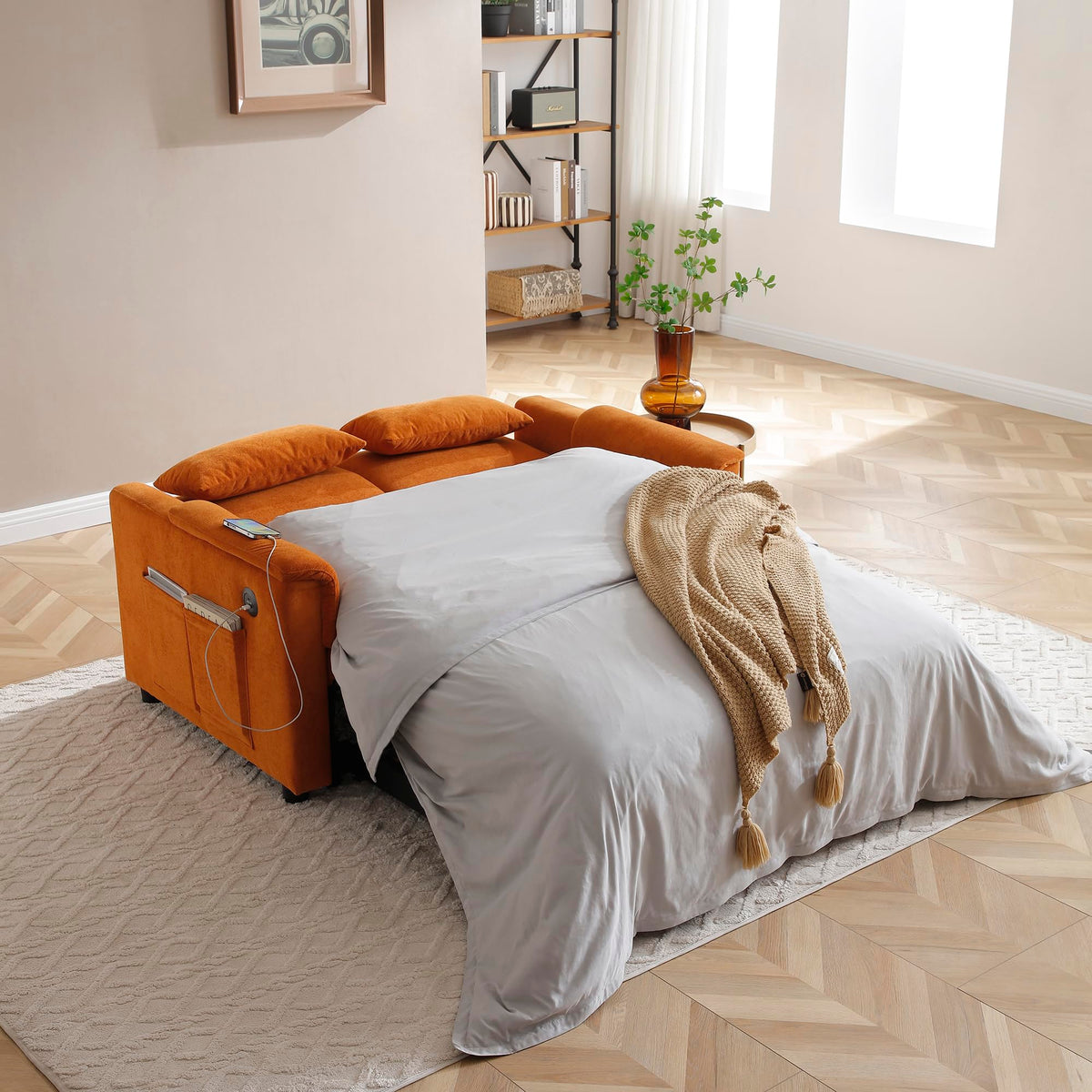 Orange Velvet Sleeper Sofa Q31752