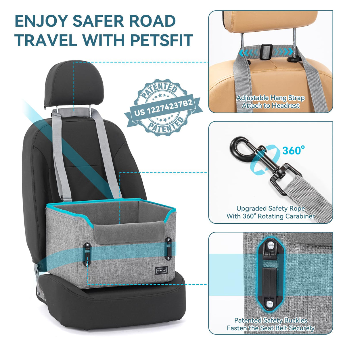 Foldable Dog Booster Car Seat with Safety Tether X22848