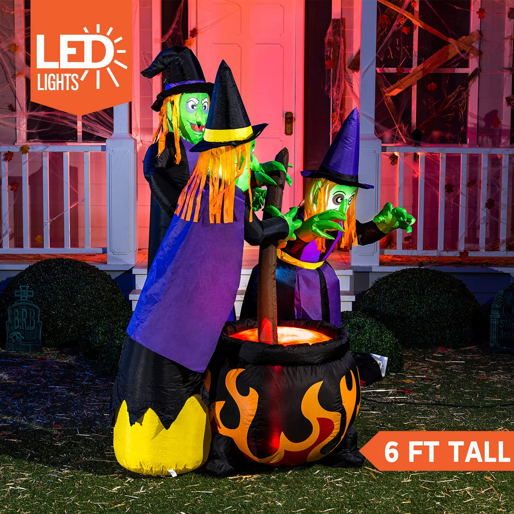 6 FT Halloween Inflatables Three Witch Cauldron with LEDs P7856