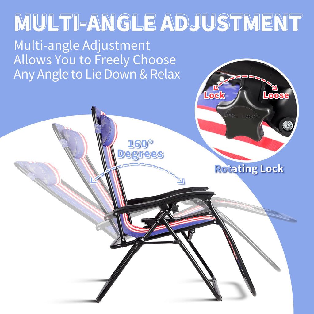 Set of 2 Adjustable Steel Mesh Zero Gravity Lounge Chairs with Pillows & Cup Holder Trays N2193