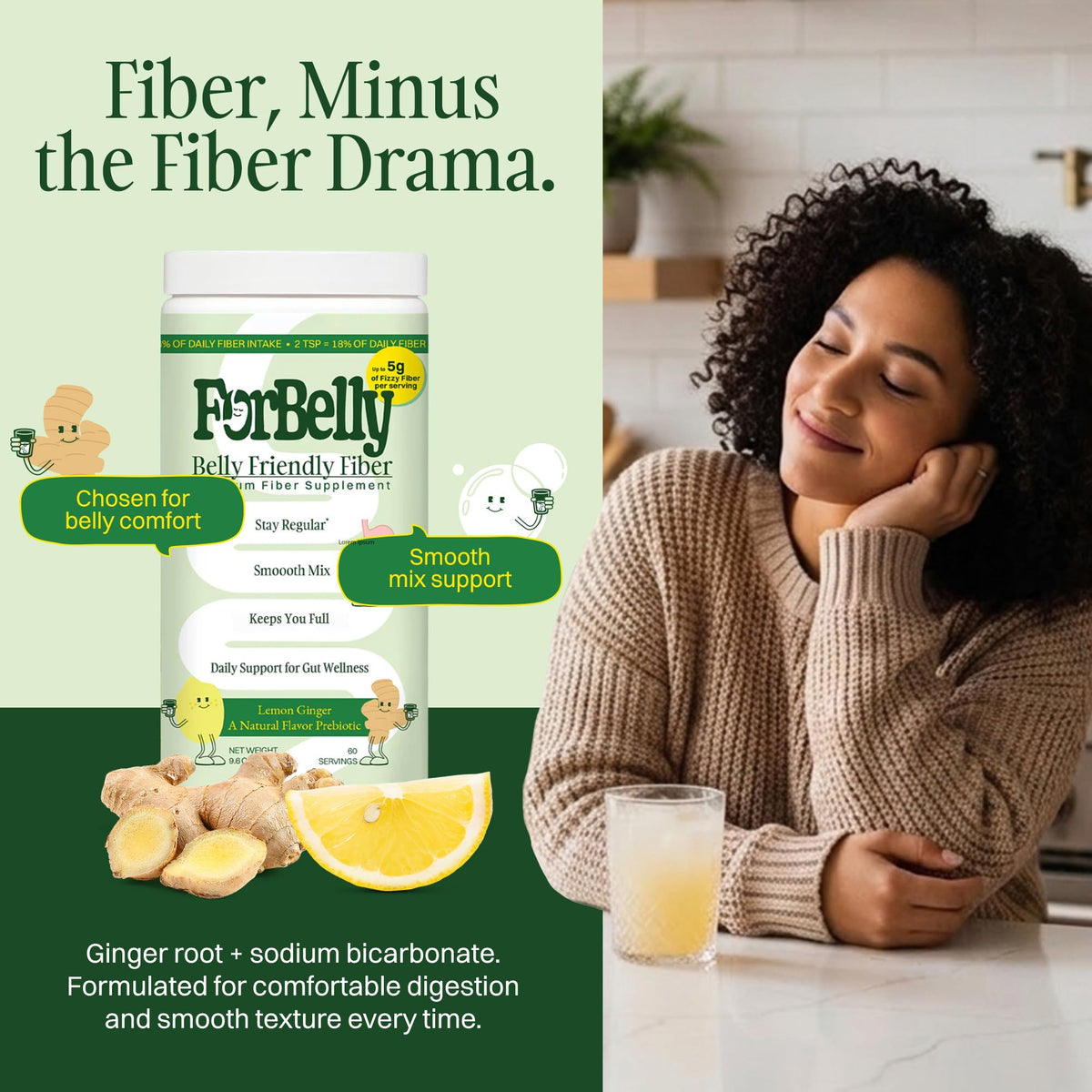 Lemon Ginger Psyllium Husk Fiber Powder Drink Mix U431