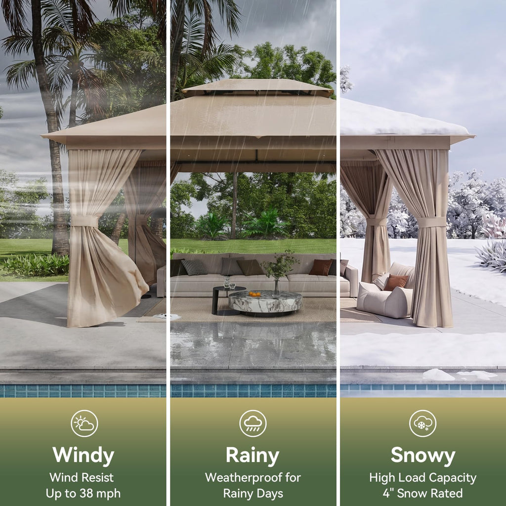 12'x10' Beige Metal Gazebo U324