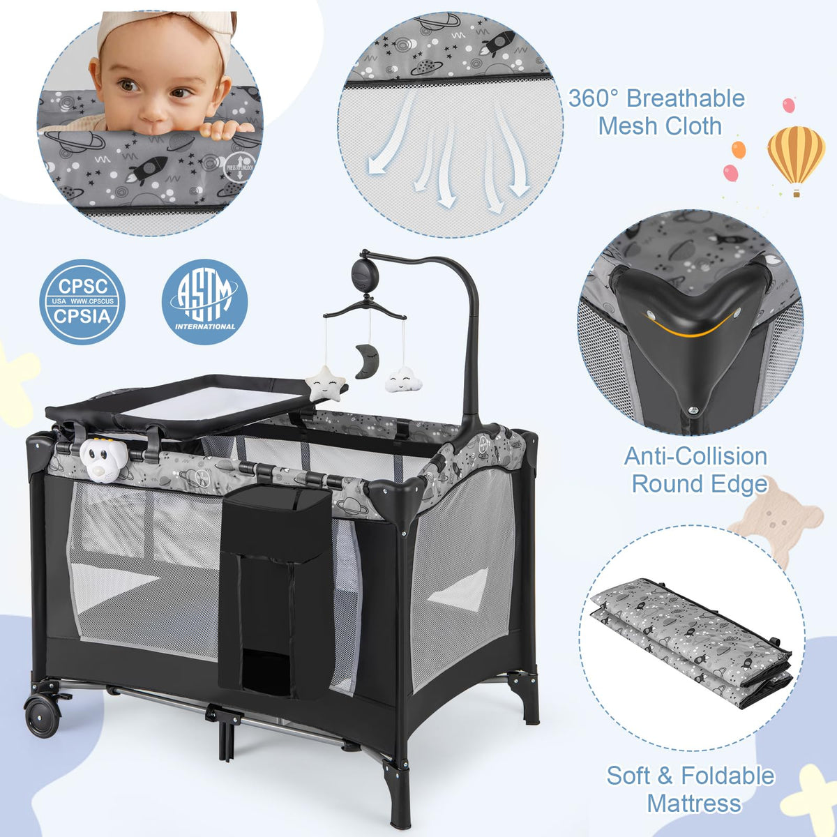 4 in 1 Portable Baby Playard with Bassinet and Changing Table R677032