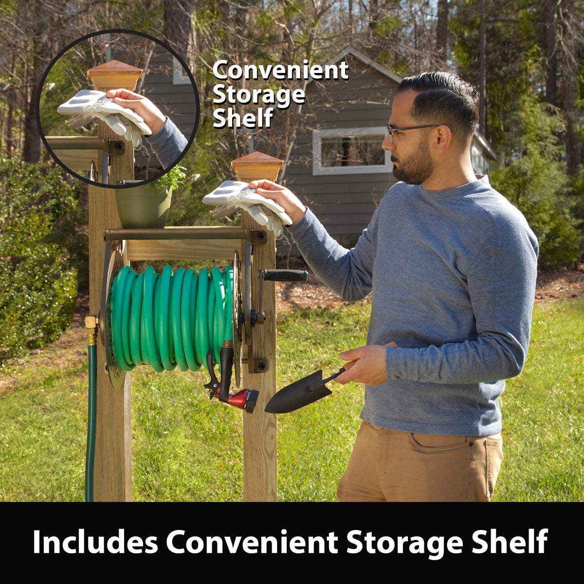Cast Aluminum Wall Mount Hose Reel, Holds 125-Feet of 5/8-Inch Hose - Bronze E248