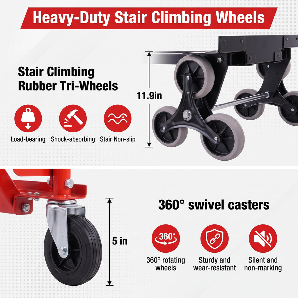 Heavy Duty 1000LBS Stair Climbing Convertible Hand Truck Cart with Solid Wheels H5832