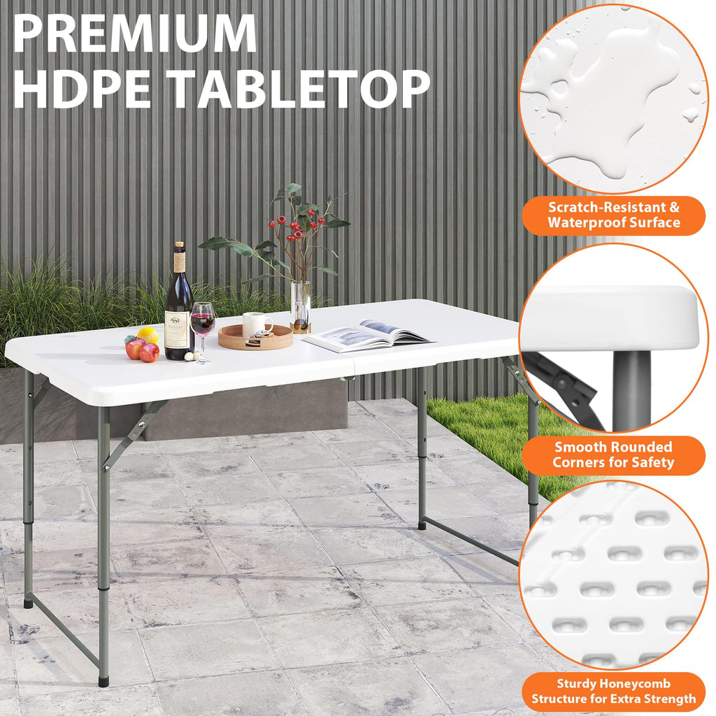 4 Foot Portable Heavy Duty Plastic Folding Table V1969