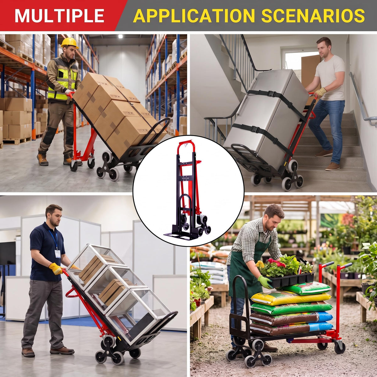 Heavy Duty 1000LBS Stair Climbing Convertible Hand Truck Cart with Solid Wheels H5832