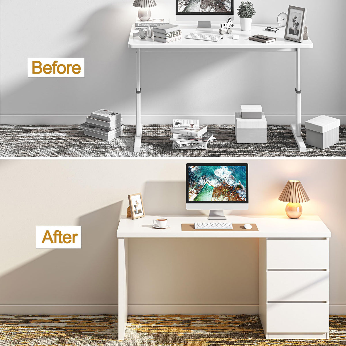 White Desk with Drawers C6580