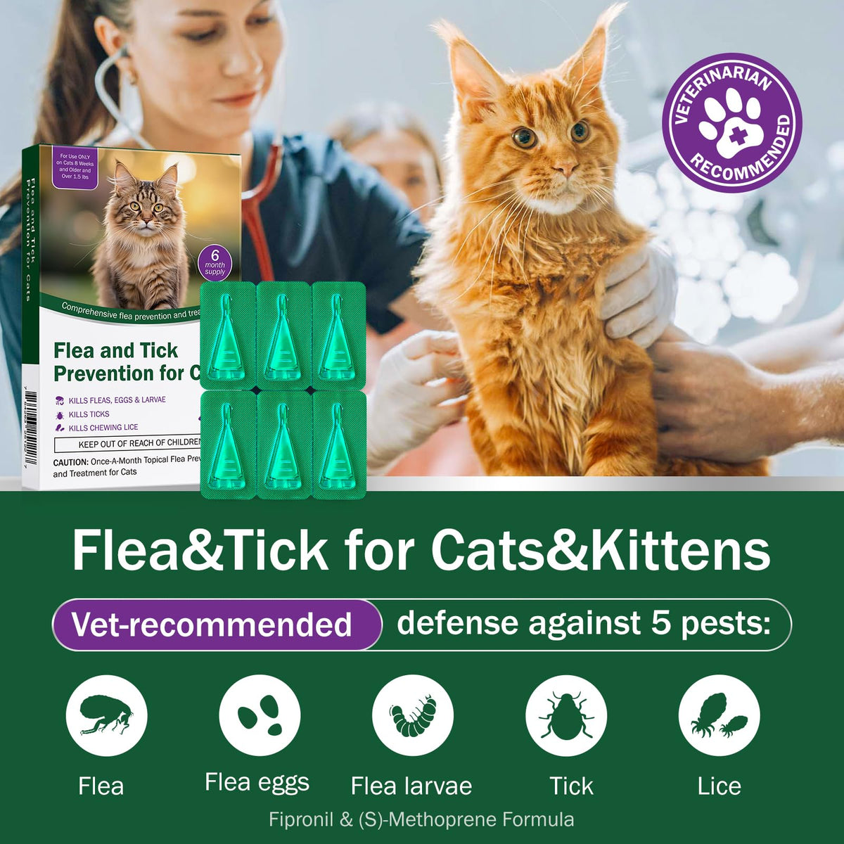 Cat Flea and Tick Prevention 6-Month Supply K7507