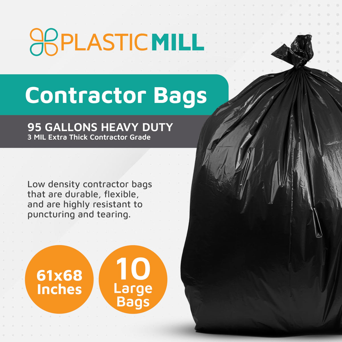 95-Gallon Black Heavy Duty Contractor Bags 10-Count U10020