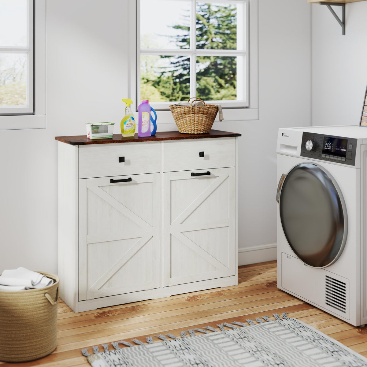 Double Tilt Out Trash Cabinet with Hideaway Drawer X55132
