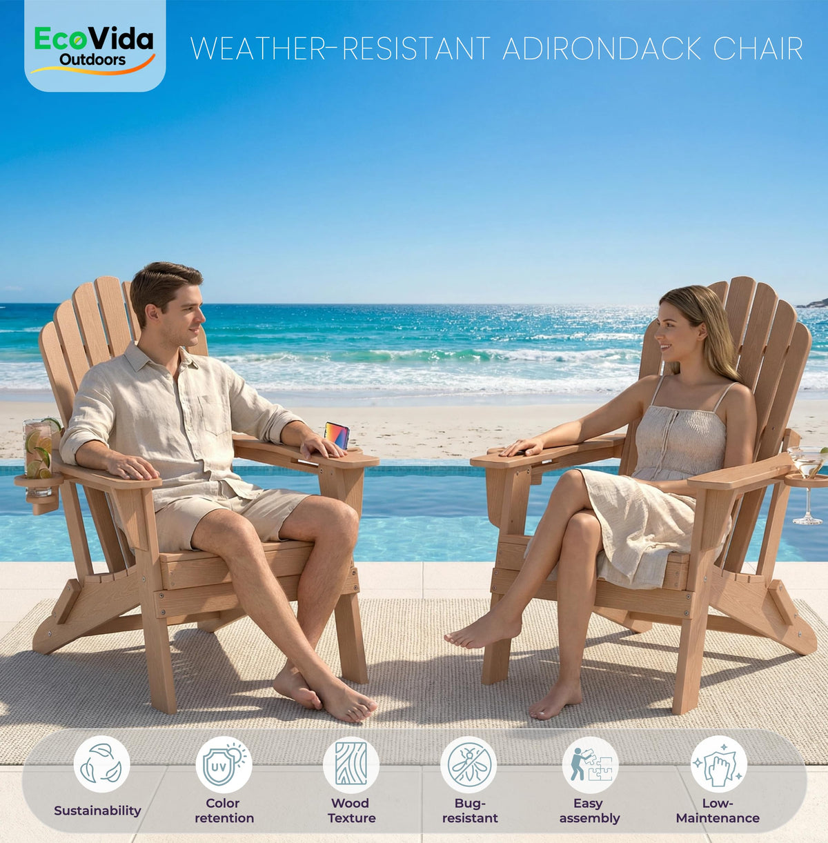 HDPE Adirondack Chair Set of 4 with Cup Holders B318261