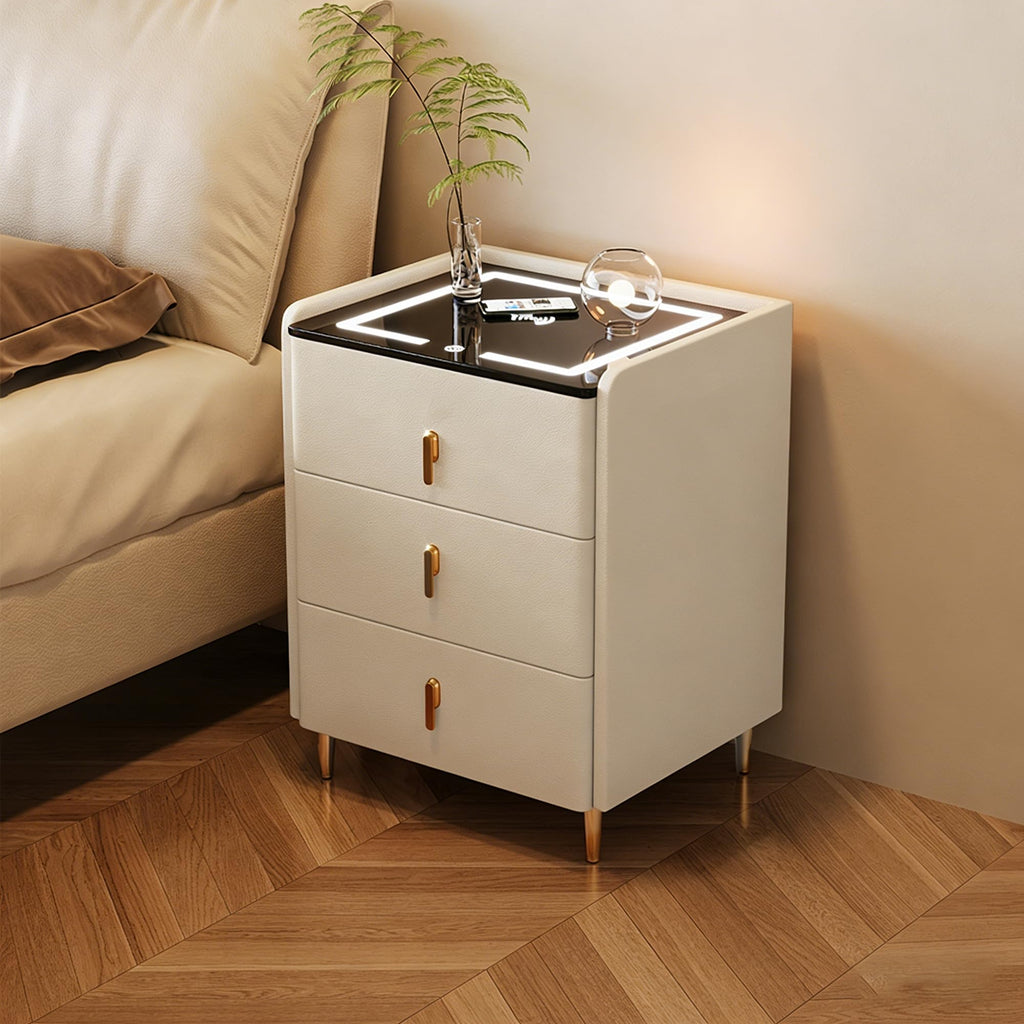 Off White 3 Drawer Wooden Nightstand with Wireless Charging R47166