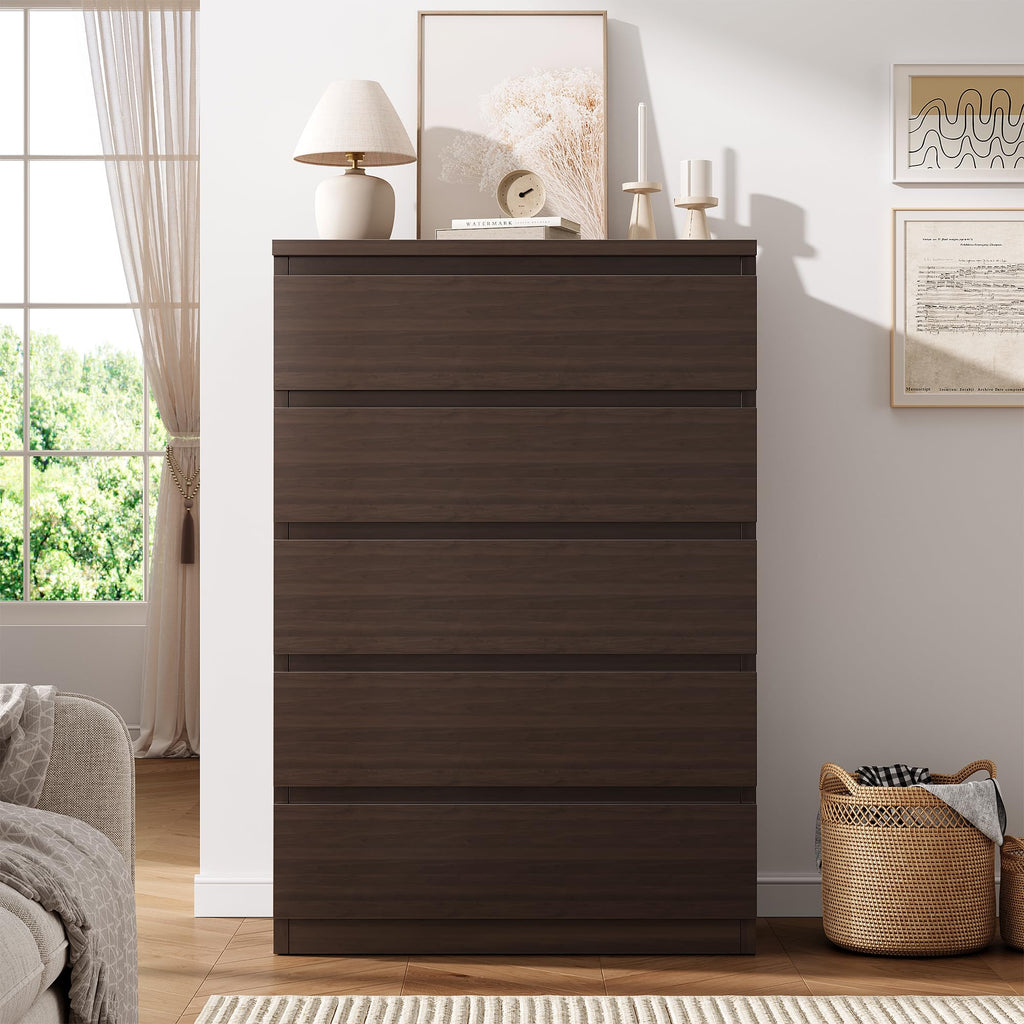Brown 5 Drawer Wood Dresser R51417