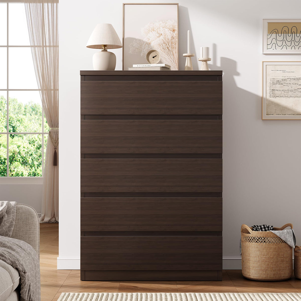 Brown 5 Drawer Wood Dresser R51417