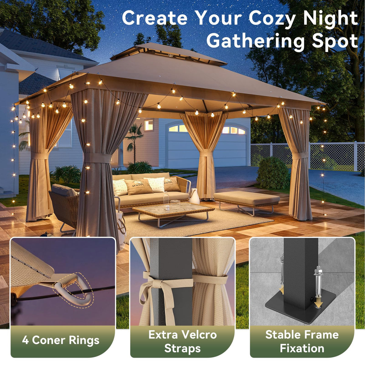 12'x10' Beige Metal Gazebo U324