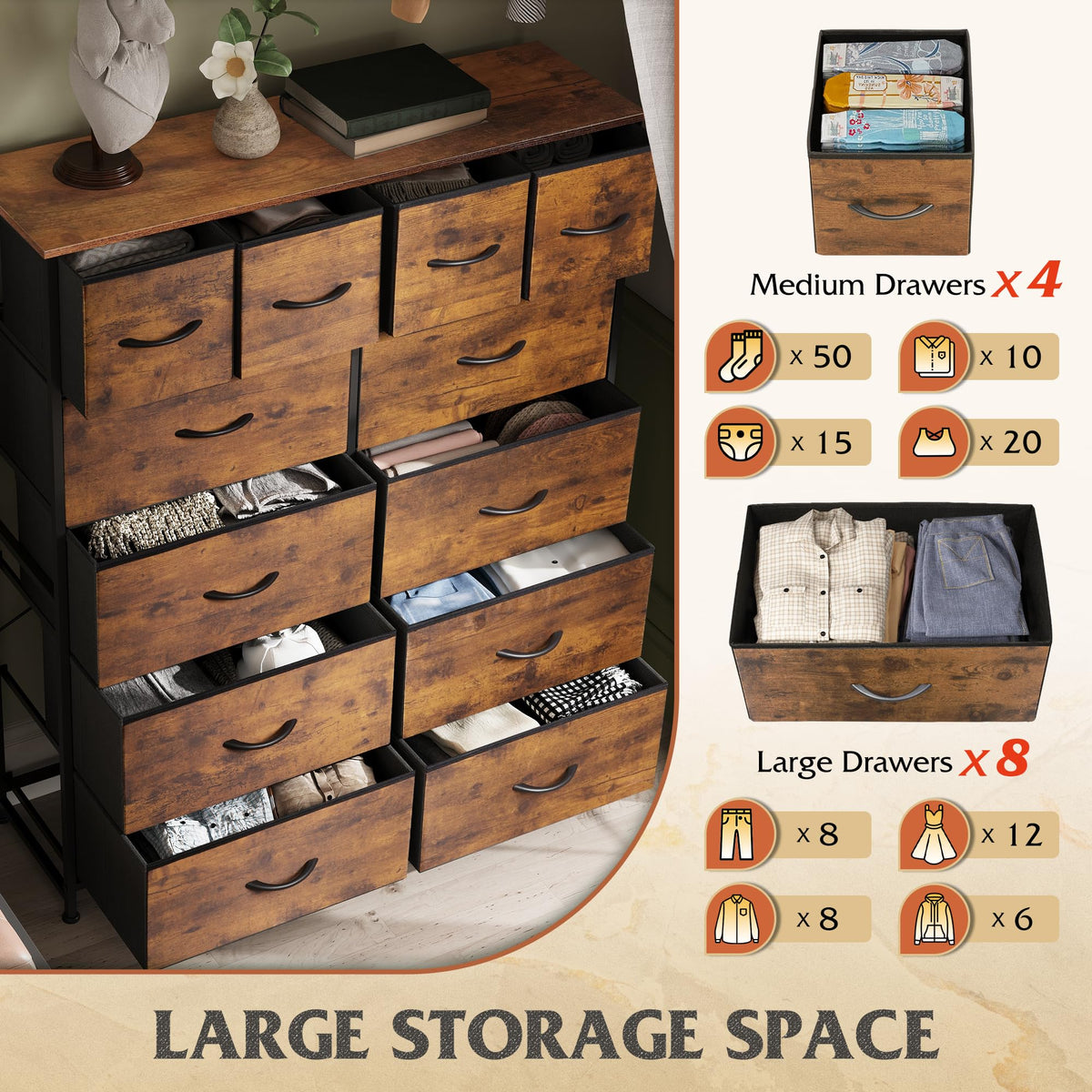 12 Drawer Fabric Dresser Storage Chest G93217