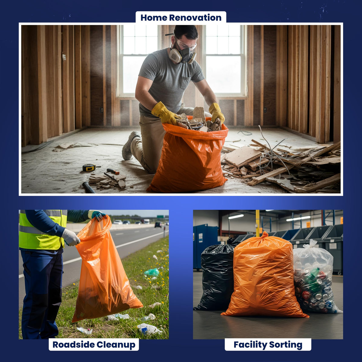 42 Gallon 3.0 Mil Orange Heavy Duty Contractor Trash Bags 50 Count S21549