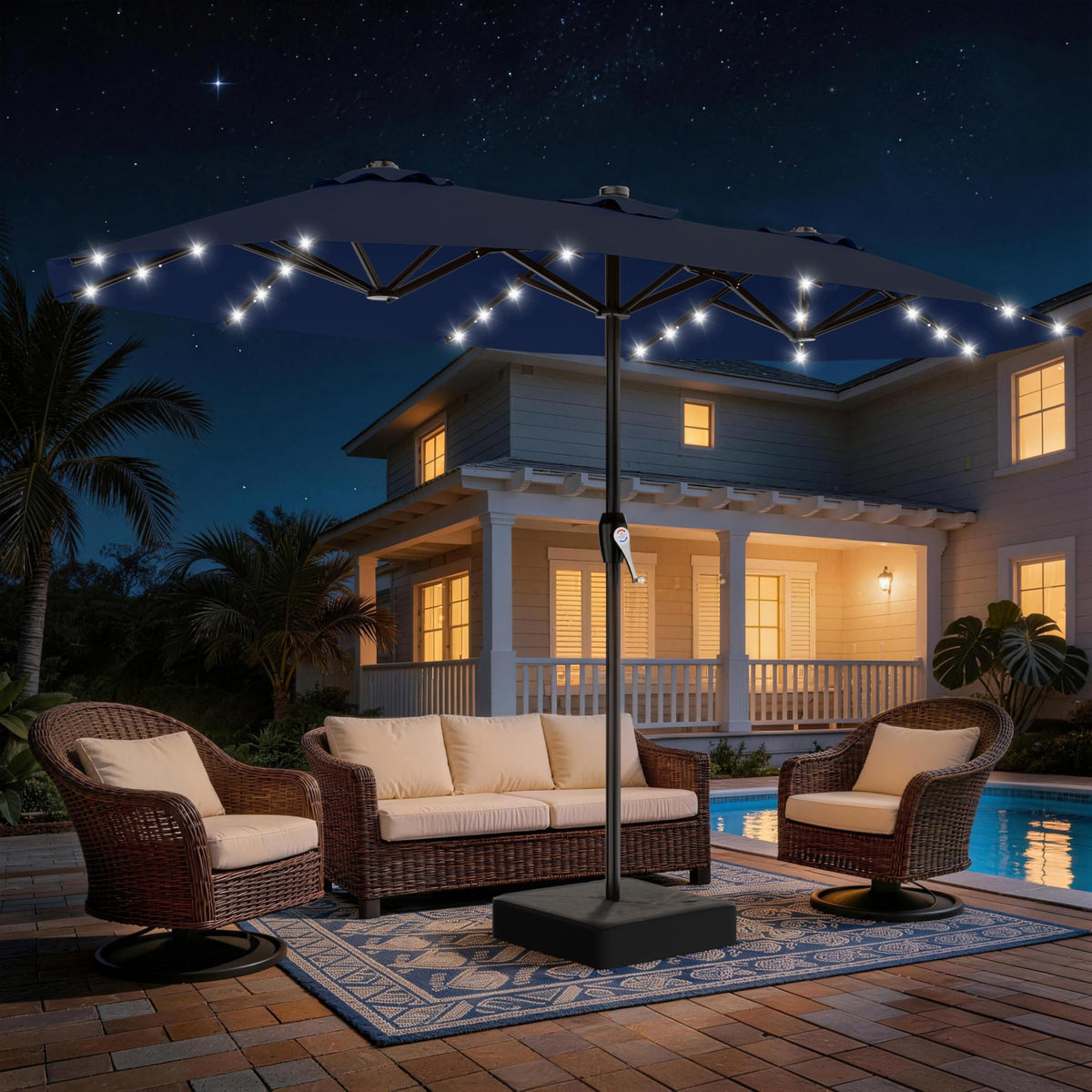15FT Double Sided Solar Lights Patio Umbrella R252
