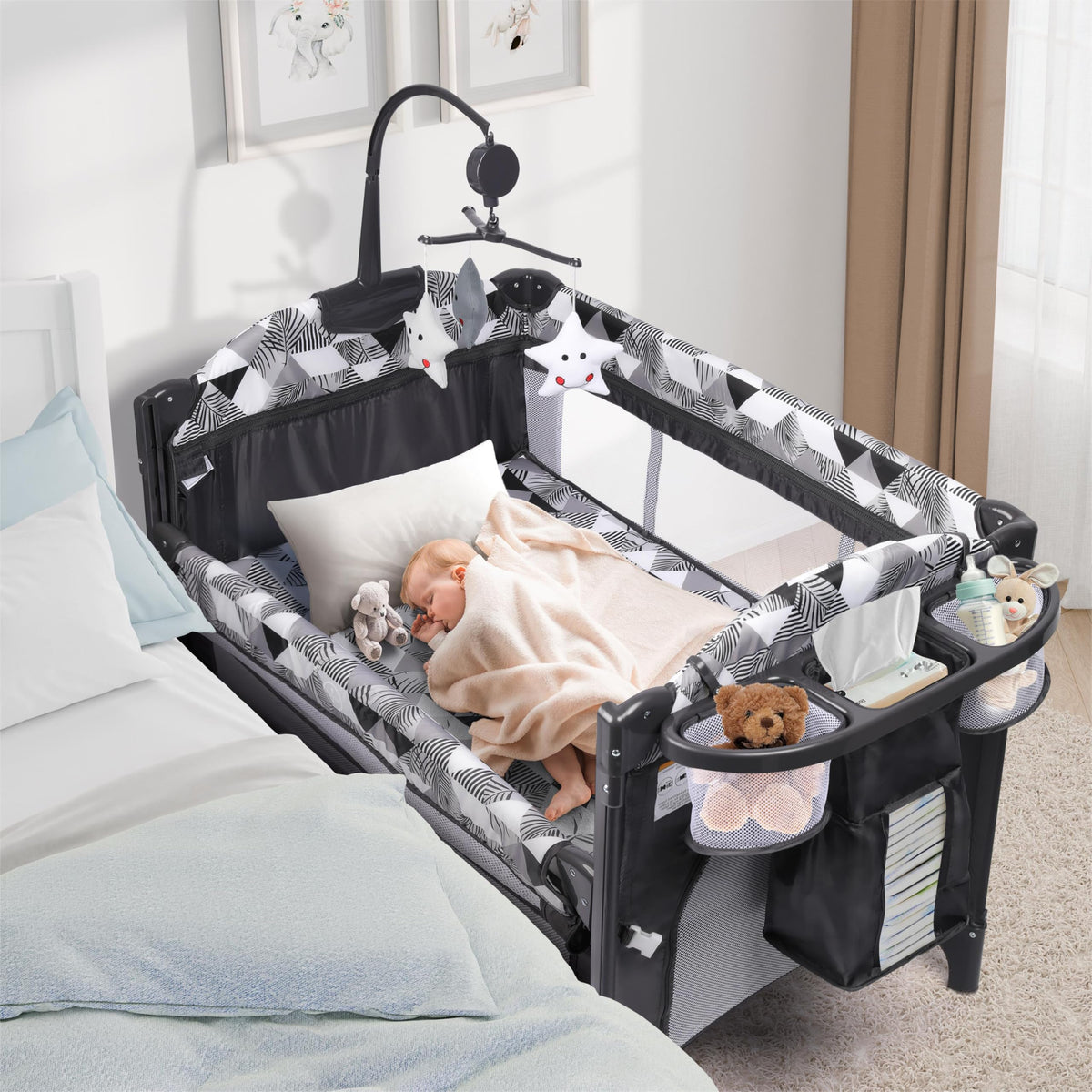 5-in-1 Baby Bassinet Bedside Sleeper with Changing Table S21236