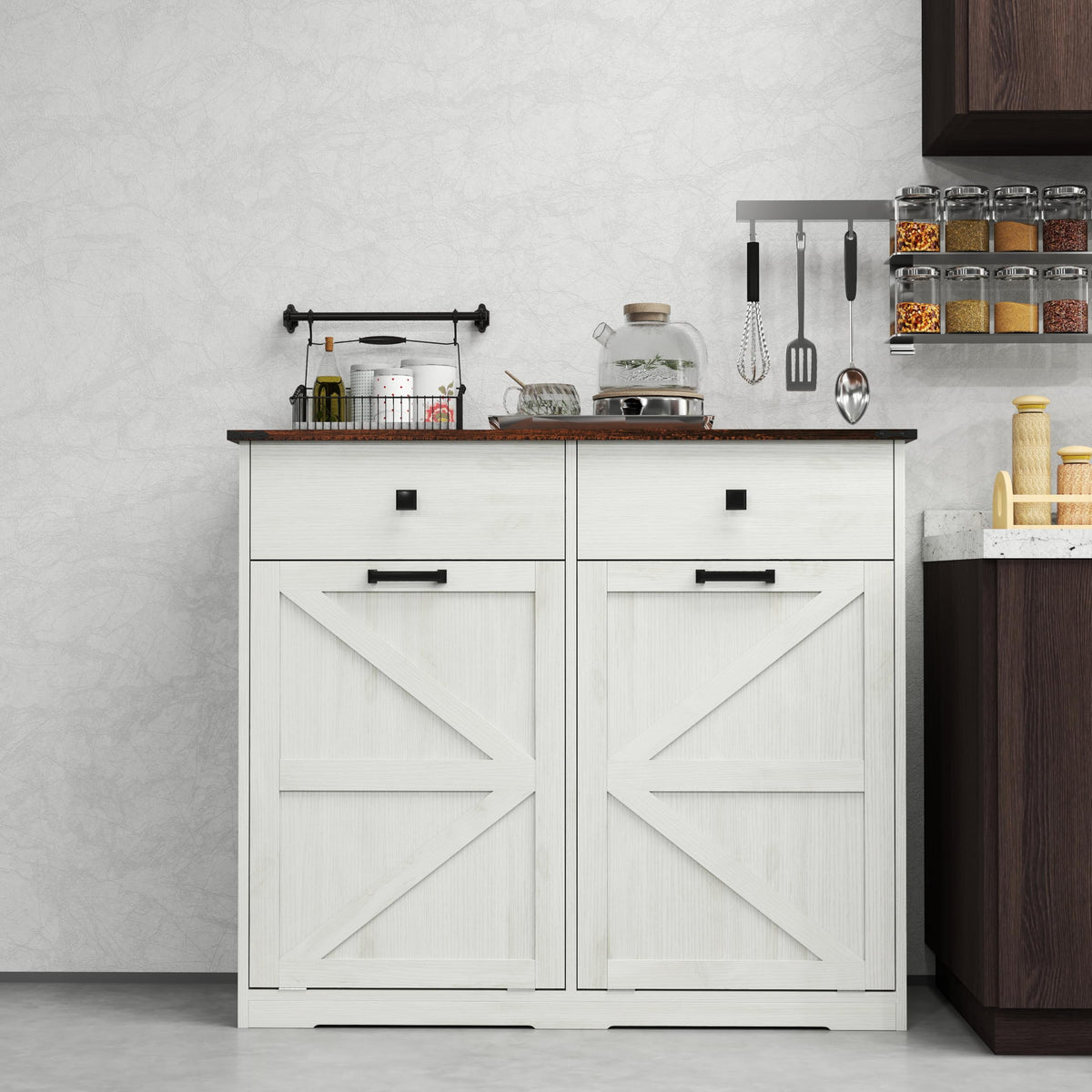 Double Tilt Out Trash Cabinet with Hideaway Drawer X55132