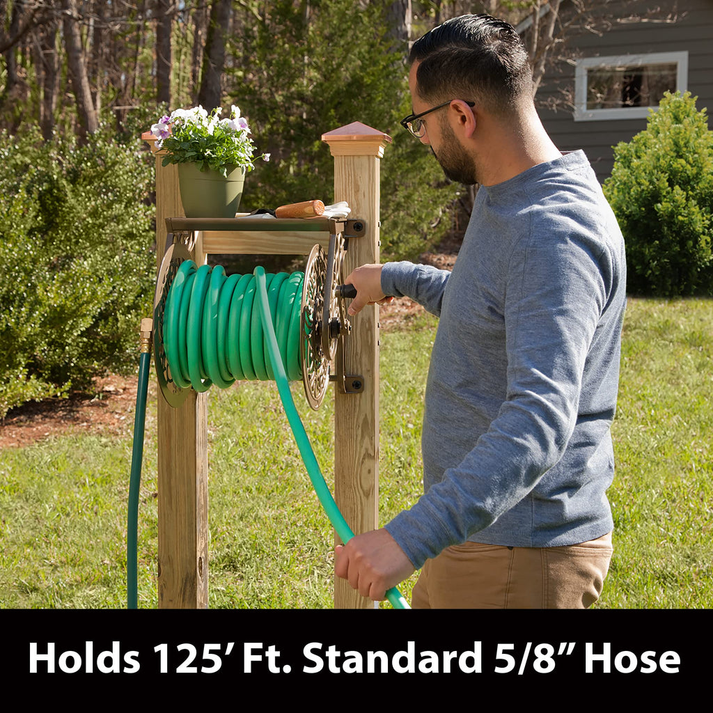 Cast Aluminum Wall Mount Hose Reel, Holds 125-Feet of 5/8-Inch Hose - Bronze E248