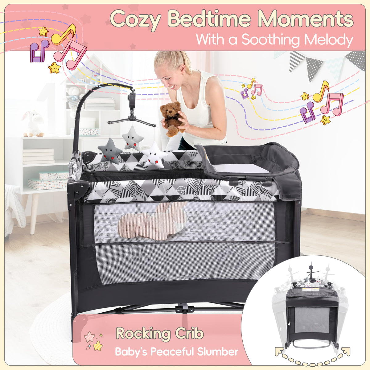 5-in-1 Baby Bassinet Bedside Sleeper with Changing Table S21236