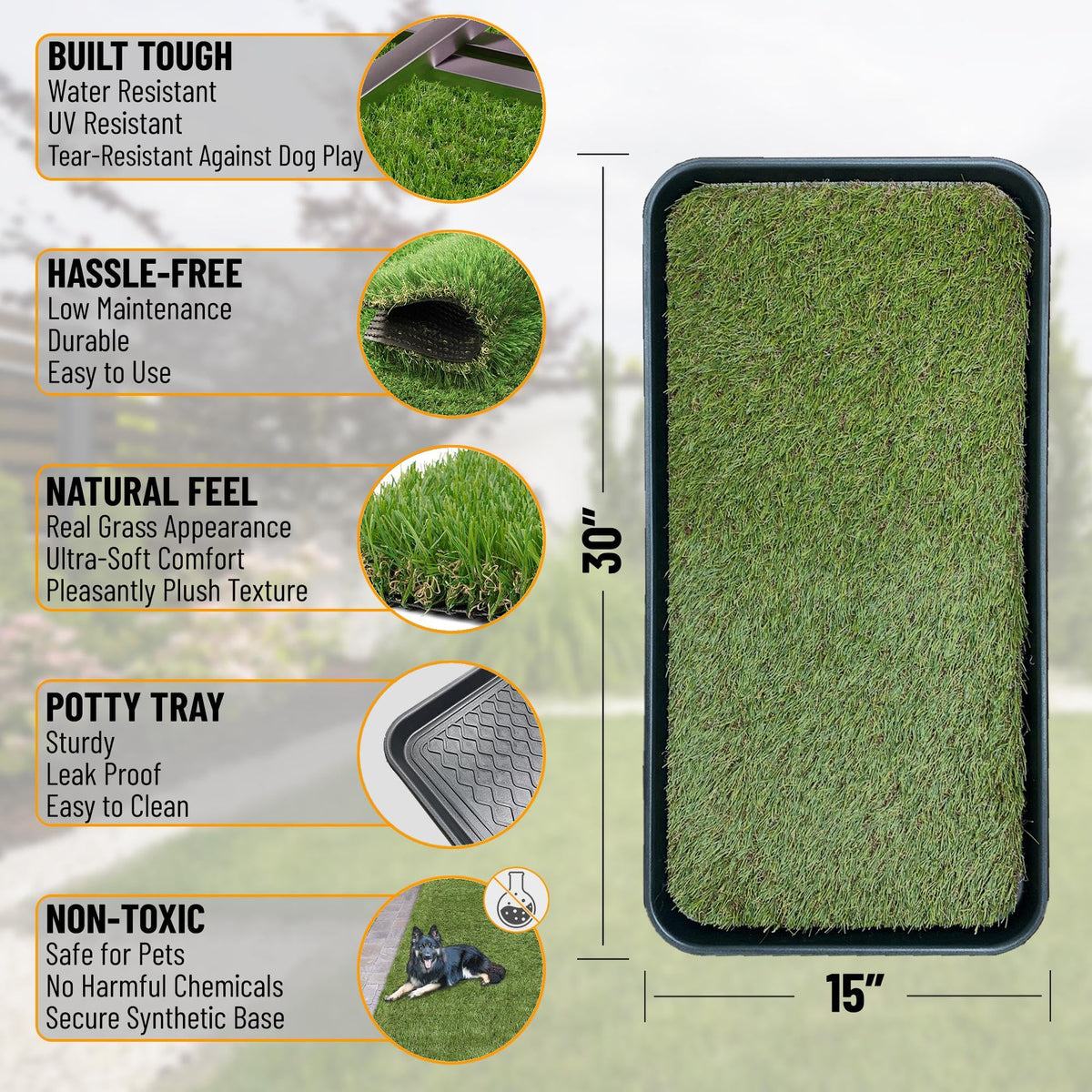 Artificial Grass Puppy Potty Training Pad with Tray 15" x 30" R517433