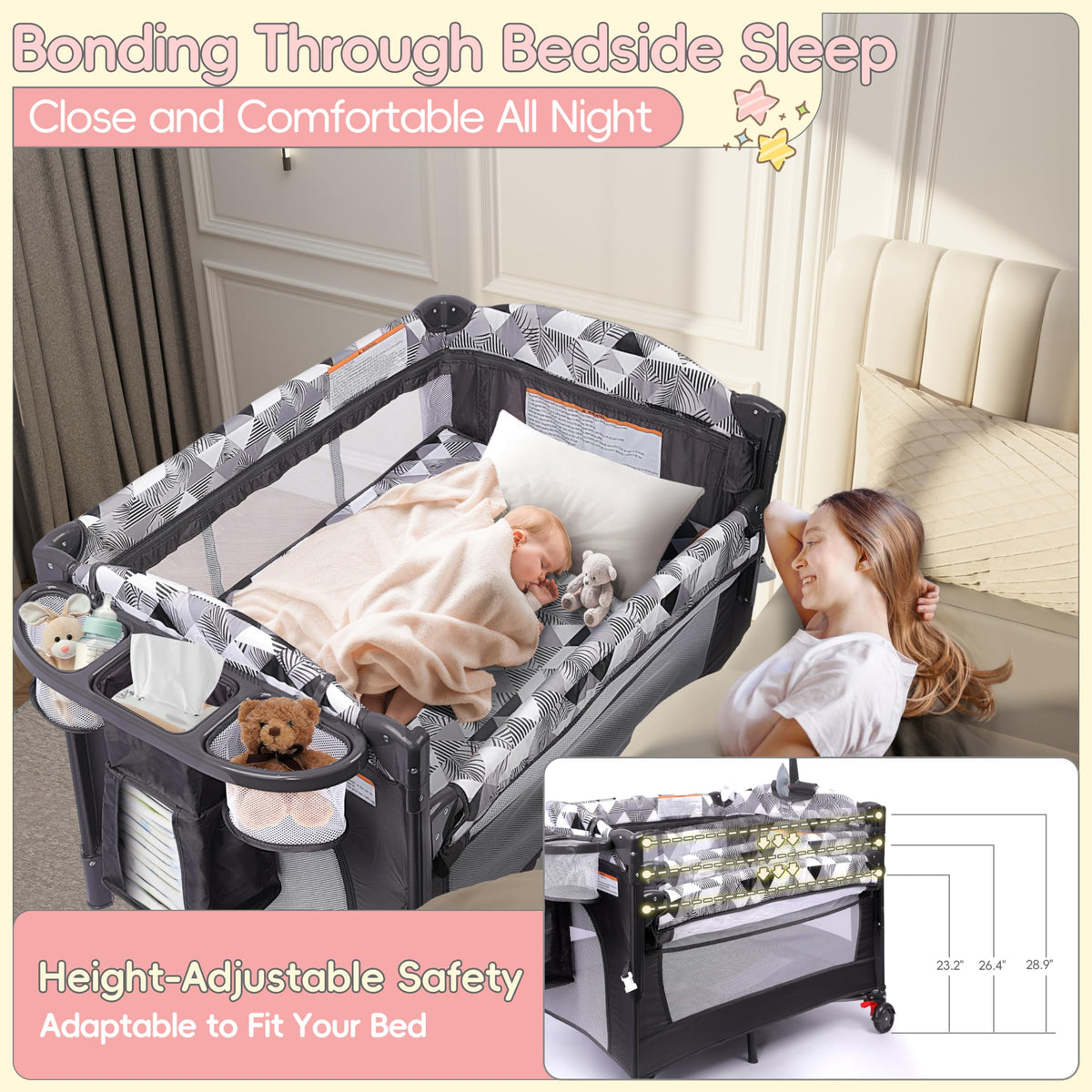 5-in-1 Baby Bassinet Bedside Sleeper with Changing Table S21236